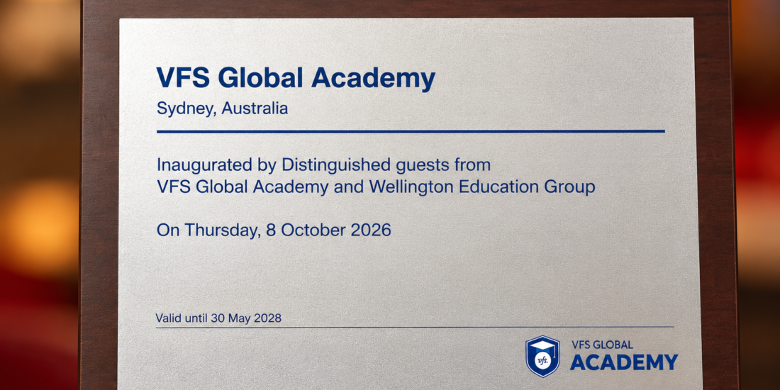 VFS Global Academy Sydney inauguration plaque dated 8 October 2026